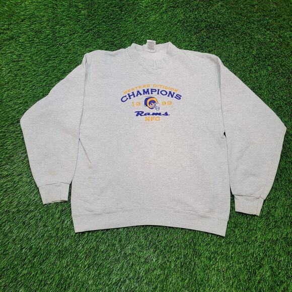 Vintage 1999 St. Louis Rams NFC Champions Sweatshirt Mens Medium Cropped Boxy - Picture 1 of 12